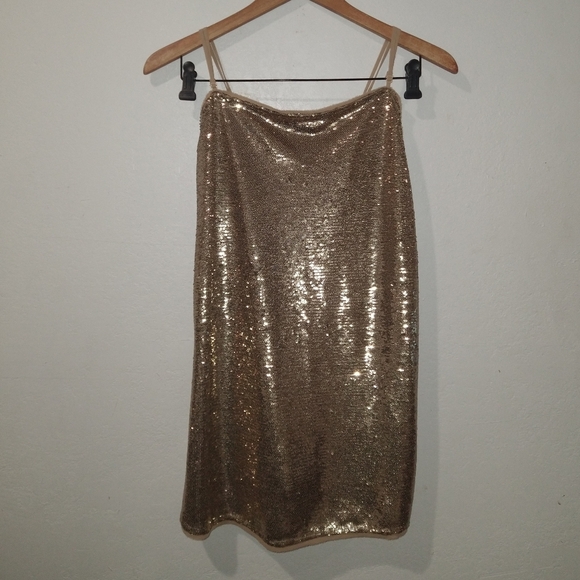 NWT FREE PEOPLE Gold Shimmer Sequins Mini Dress - Picture 10 of 11